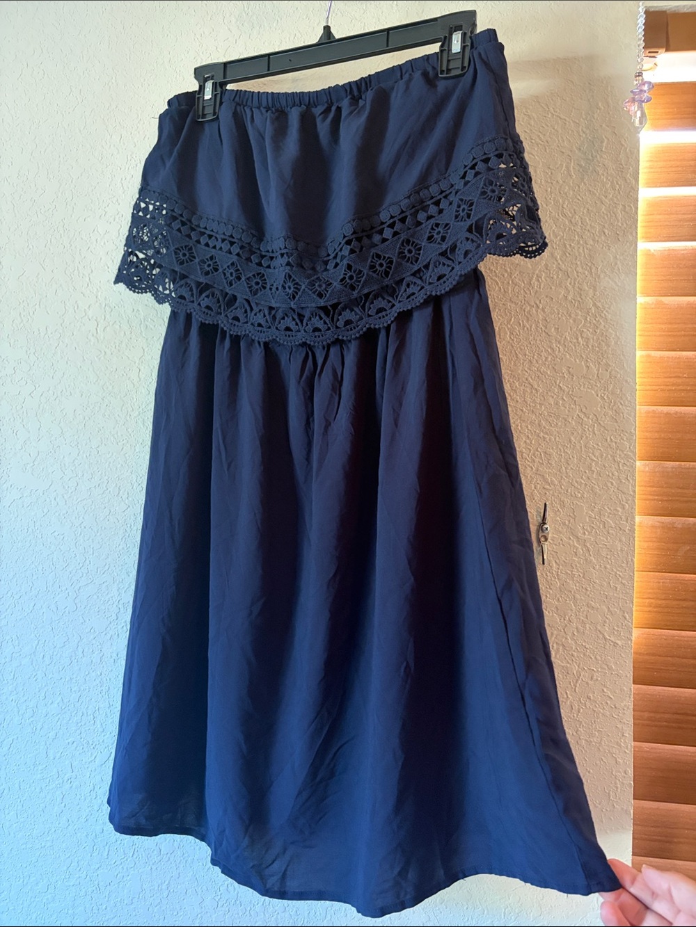 Maurices Navy Crochet Ruffle Strapless Dress